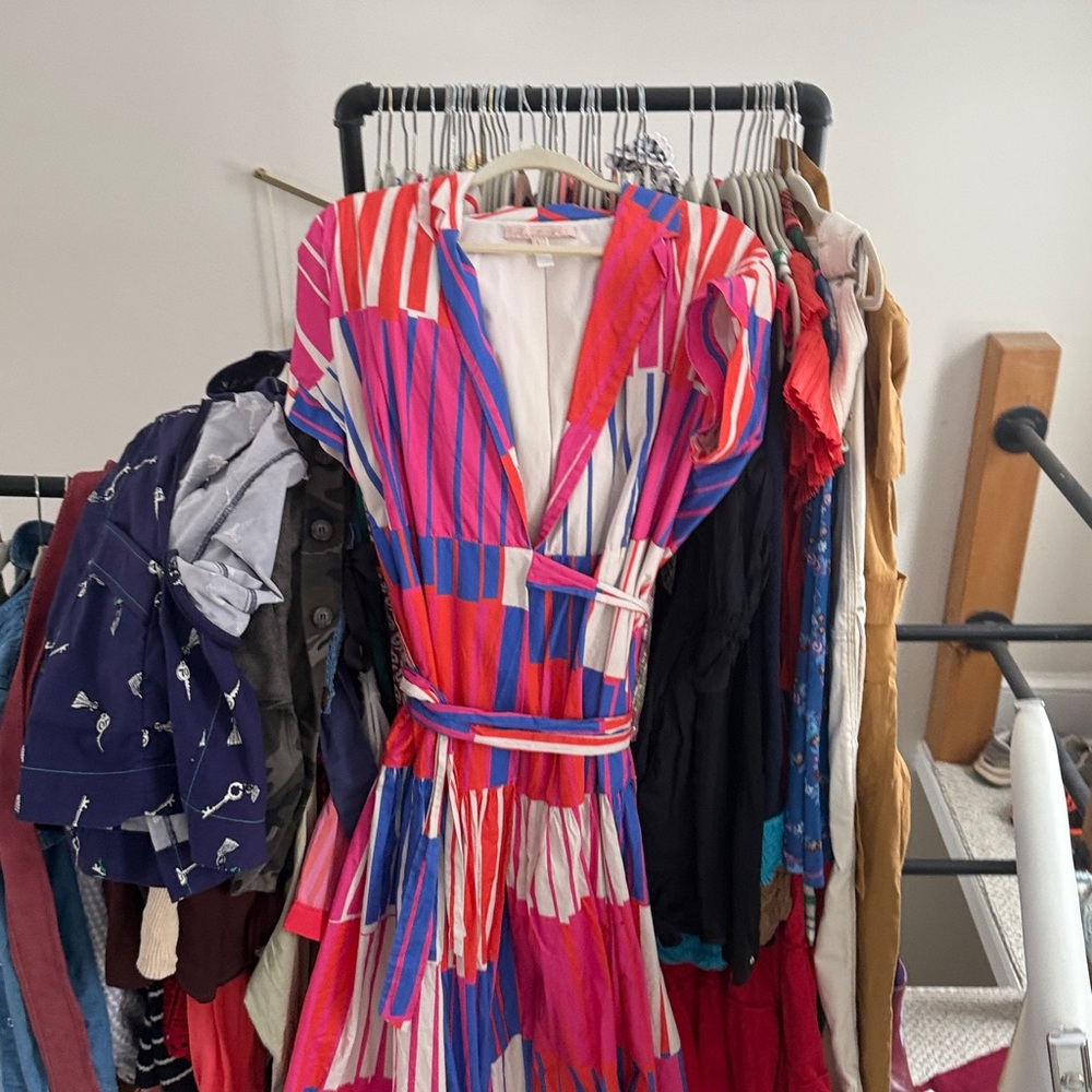 Hutch Rosen Dress Playful Stripes Midi Wrap Dress Size large - Picture 3 of 3